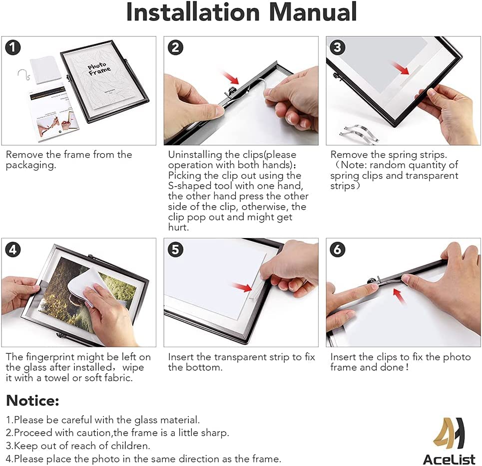 AceList Picture Frame Set of 3 for 8x10 Picture - Gold Metal Floating Photo Frame with Glass Cover - 10x12 Frame Gold Picture Fr